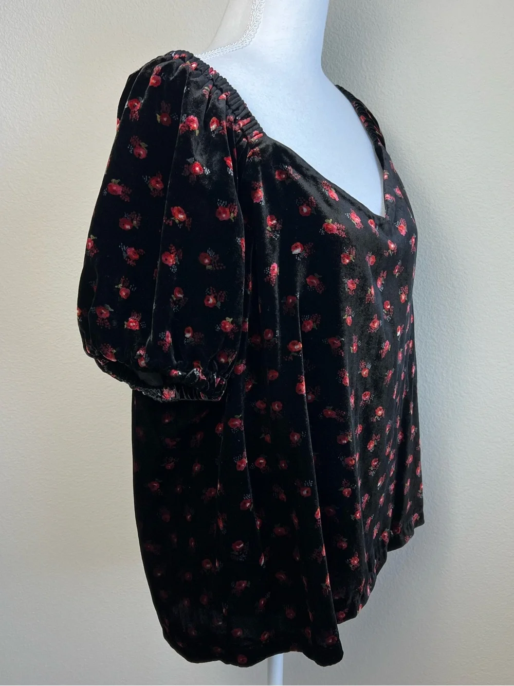 LOFT Velvet Floral Puff Sleeve Top XL Dark Academia Romantic Coquette Whimsigoth